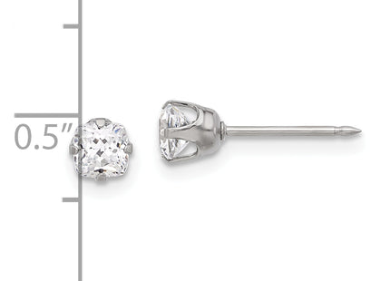 Inverness Stainless Steel Square CZ Post Earrings, 4 x 4mm