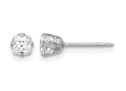 Inverness Stainless Steel Square CZ Post Earrings, 4 x 4mm