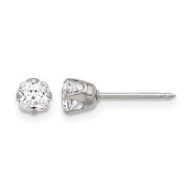 Inverness Stainless Steel Square CZ Post Earrings, 4 x 4mm
