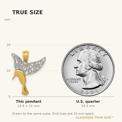 14K w/Rhodium Polished Hummingbird Filigree Wings Pendant