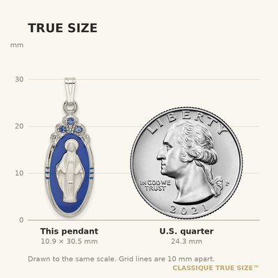 Sterling Silver Satin & D/C Epoxy & Crystal Miraculous Medal Pendant