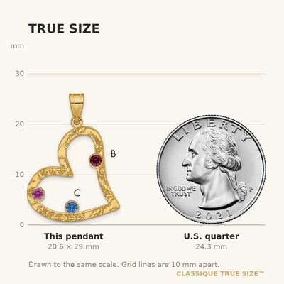 Sterling Silver/Gold-plated 3 Birthstone Heart with SS Bezel Family Pendant