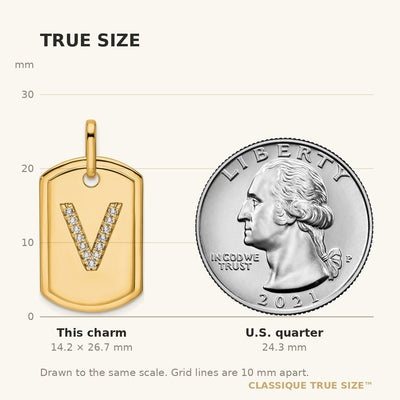 14K Diamond Initial V Dog Tag Charm