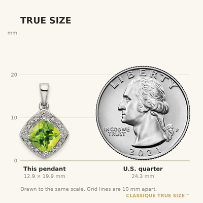 14K White Gold Cushion Peridot and Diamond Pendant, 19.9 x 12.4mm