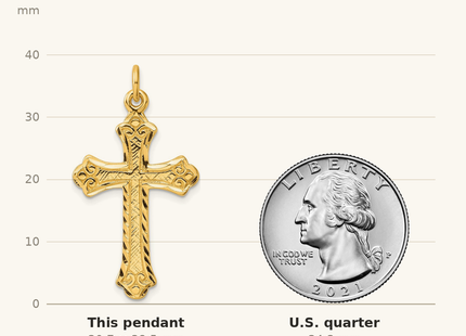 Classique True Size: Sterling Silver Gold-tone Polished and D/C Cross Pendant shown next to a US quarter (24.3 mm)