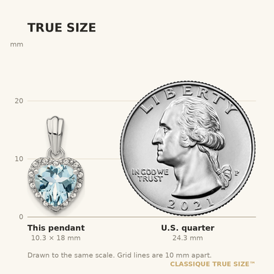 Sterling Silver Rhodium-plated Aquamarine and Diamond Pendant, 18 x 9.3mm