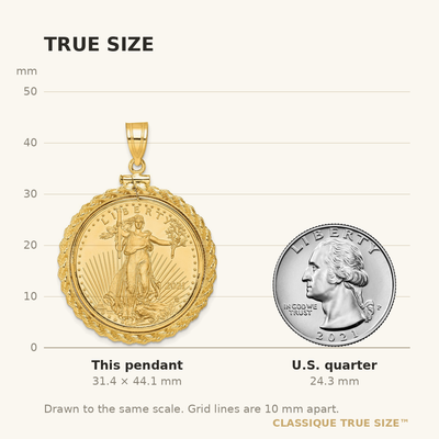 Wideband Distinguished Coin Jewelry 14K Polished Casted Rope Mounted 1/2oz American Eagle Screw Top Coin Bezel Pendant