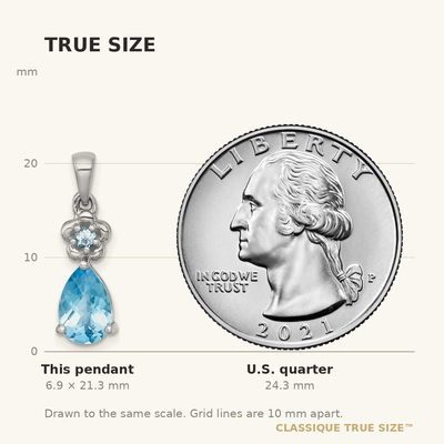 Sterling Silver Rhodium-plated Polished Light Swiss Blue Topaz Teardrop and Flower Pendant