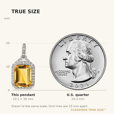 14K White Gold Emerald-cut Citrine and Diamond Halo Pendant