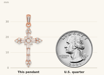 Classique True Size: Sterling Silver Rose-tone CZ Cross Pendant shown next to a US quarter (24.3 mm)