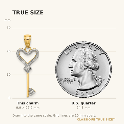14K w/Rhodium Key w/Heart Charm