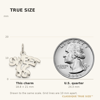Sterling Silver Sweet 16 Charm, 21 x 19mm