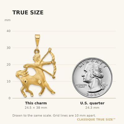 14K Satin Diamond-cut Sagittarius Zodiac Charm, 38 x 24mm