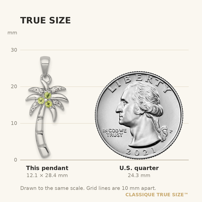 Sterling Silver Rhodium-plated Polished and Grooved Peridot and White Topaz Palm Tree Pendant