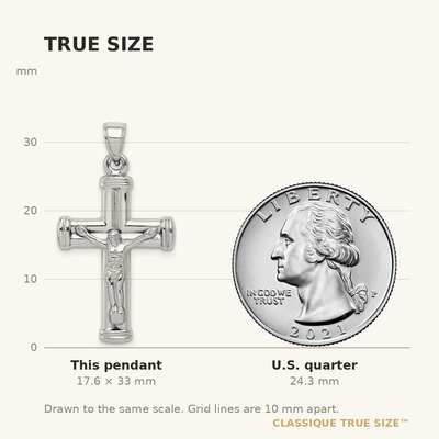Sterling Silver Rhodium-plated Hollow Latin Crucifix Pendant, 33 x 18mm