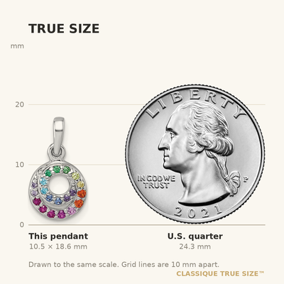 Sterling Silver Rhodium-plated Polished Rainbow CZ Double Circle Pendant