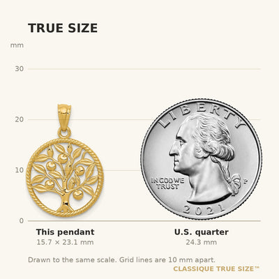 14K Polished Tree Of Life in Round Pendant
