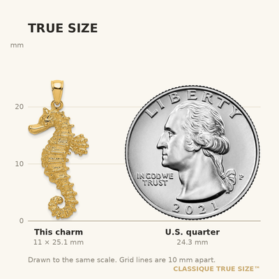 14K Textured Seahorse Charm, 25.15 x 11.15mm