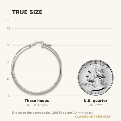 Sterling Silver Rhodium-plated Polished and Diamond-cut 4.00 x Tube Hoop Earrings, 37 x 4mm