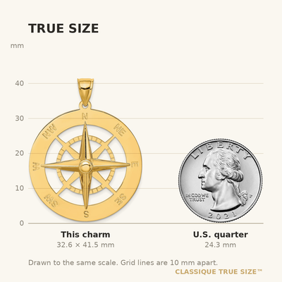 14K Nautical Compass Charm, 41.5 x 33mm