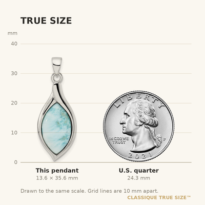 Sterling Silver Rhodium-plated Polished Larimar Pendant, 35.6 x 12.8mm