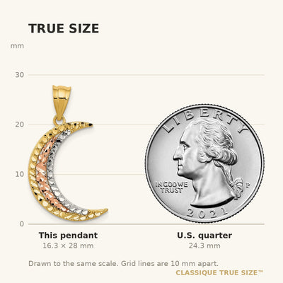 14K Two-tone w/White Rhodium Diamond-cut Moon Pendant