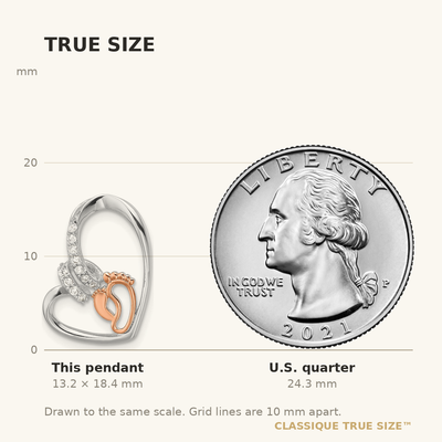 Sterling Silver Rhodium/Rose Gold-plated CZ Heart with Footprint Pendant