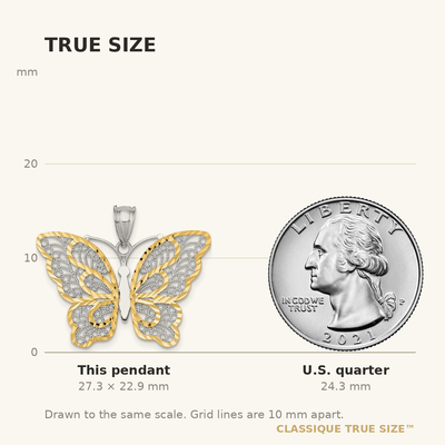 14K White Gold W/Yellow Rhodium Polished Filigree Butterfly Pendant