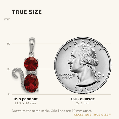 Sterling Silver Rhodium-plated Garnet and Diamond Cat Pendant