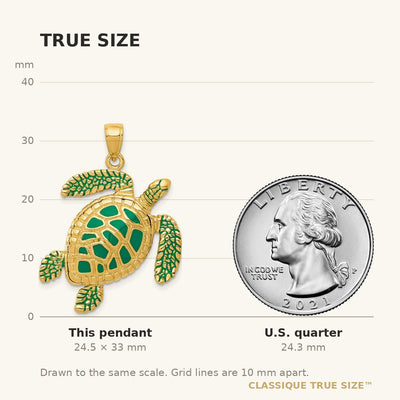 14K 3-D Enameled Sea Turtle Pendant
