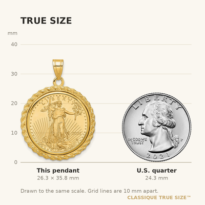 Wideband Distinguished Coin Jewelry 14K Polished with Casted Rope Mounted 1/4oz American Eagle Prong Coin Bezel Pendant