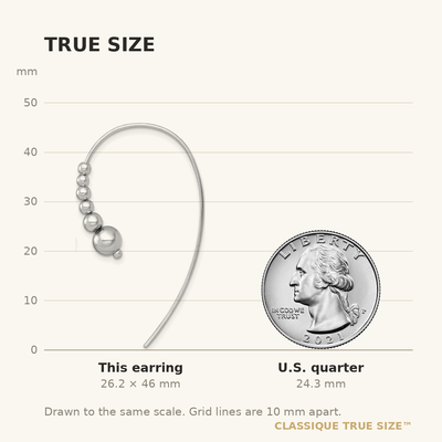 Sterling Silver Rhodium-plated Polished Graduated Beads Threader Earrings, 46 x 6mm