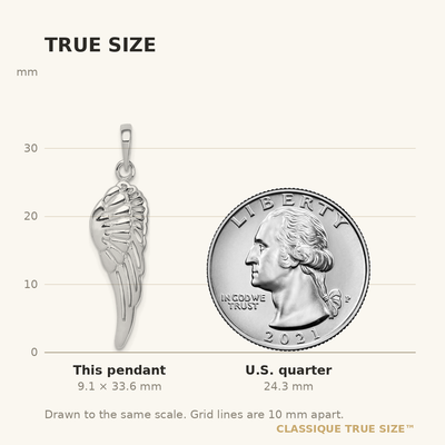 Sterling Silver Rhodium-plated Polished/Textured Angel Wing Pendant