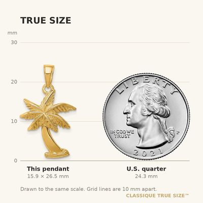 14K Palm Tree Pendant, 26.5 x 17mm