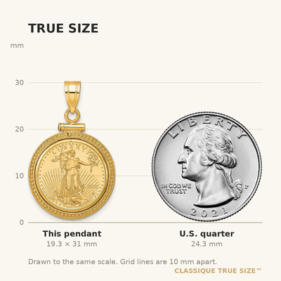 Wideband Distinguished Coin Jewelry 14K Polished and Beaded Mounted 1/10oz American Eagle Screw Top Coin Bezel Pendant