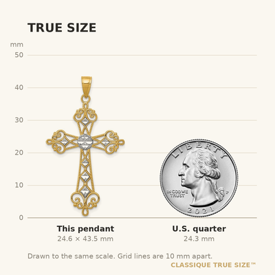 14K w/Rhodium Polished Diamond-Cut Cut-Out Cross Pendant