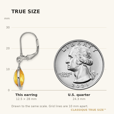 Sterling Silver Rhodium-plated Citrine Earrings, 28 x 11mm