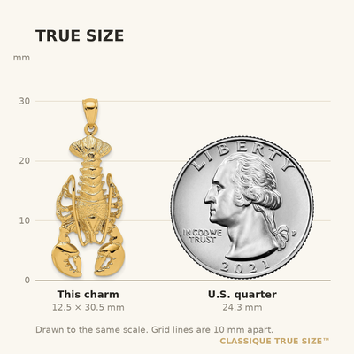 14K Moveable Lobster Charm, 30.5 x 16.65mm