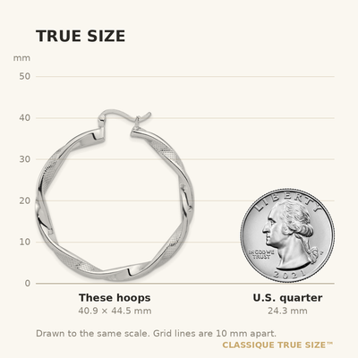 Sterling Silver Rhodium-plated Textured Twisted Hoop Earrings, 44.5 x 3.7mm