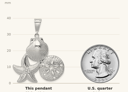 Classique True Size: De-Ani Sterling Silver Rhodium-plated Polished and Textured Sea Life Pendant shown next to a US quarter (24.3 mm)