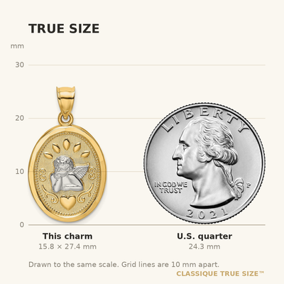 14K w/Rhodium Oval Cherub W/ Heart Charm