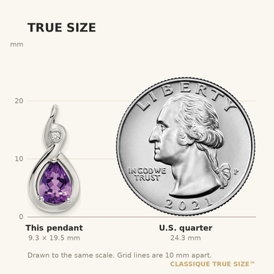 14K White Gold Pear Amethyst and Diamond Pendant, 19.5 x 9.4mm