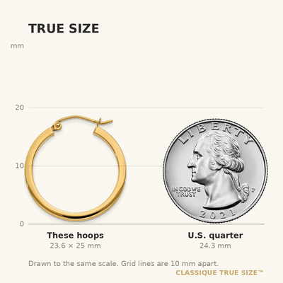 14K Square Tube Hoop Earrings, 25 x 2mm
