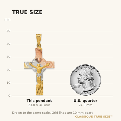 14K w/Rose and White Rhodium Iona Crucifix Cross Pendant