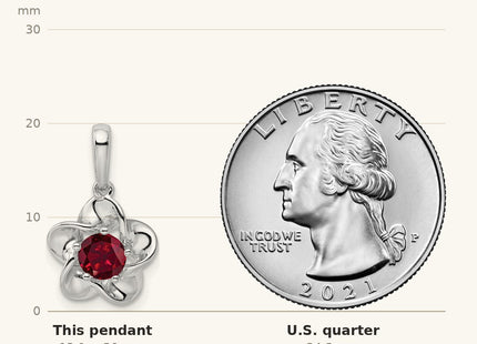 True size: Sterling Silver Rhodium-plated Floral Created Ruby Pendant shown next to a US quarter (24.3 mm)
