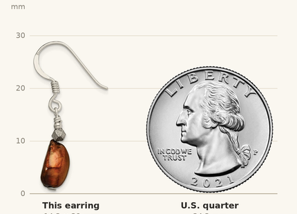 Classique True Size: Sterling Silver Polished Brown Freshwater Cultured Pearl Dangle Earrings shown next to a US quarter (24.3 mm)