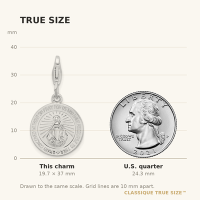 Amore La Vita Sterling Silver Rhodium-plated Polished Miraculous Medal Charm with Fancy Lobster Clasp, 37 x 15mm