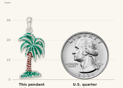 Classique True Size: De-Ani Sterling Silver Rhodium-Plated Polished Enameled Palmetto Pendant shown next to a US quarter (24.3 mm)