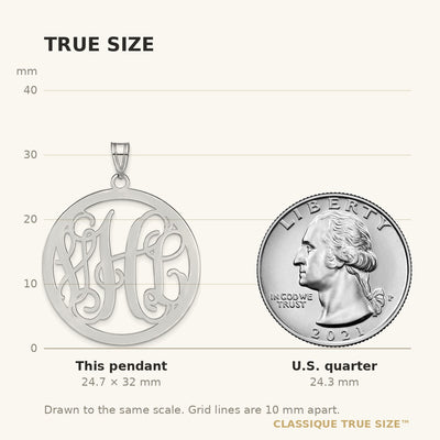 10K White Gold Large Round Monogram Pendant