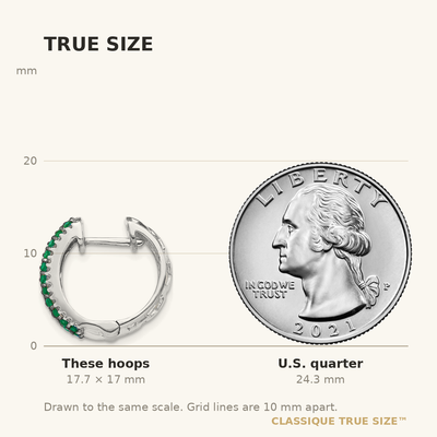 14K White Gold Diamond and Emerald Hinged Hoop Earrings, 17 x 18mm